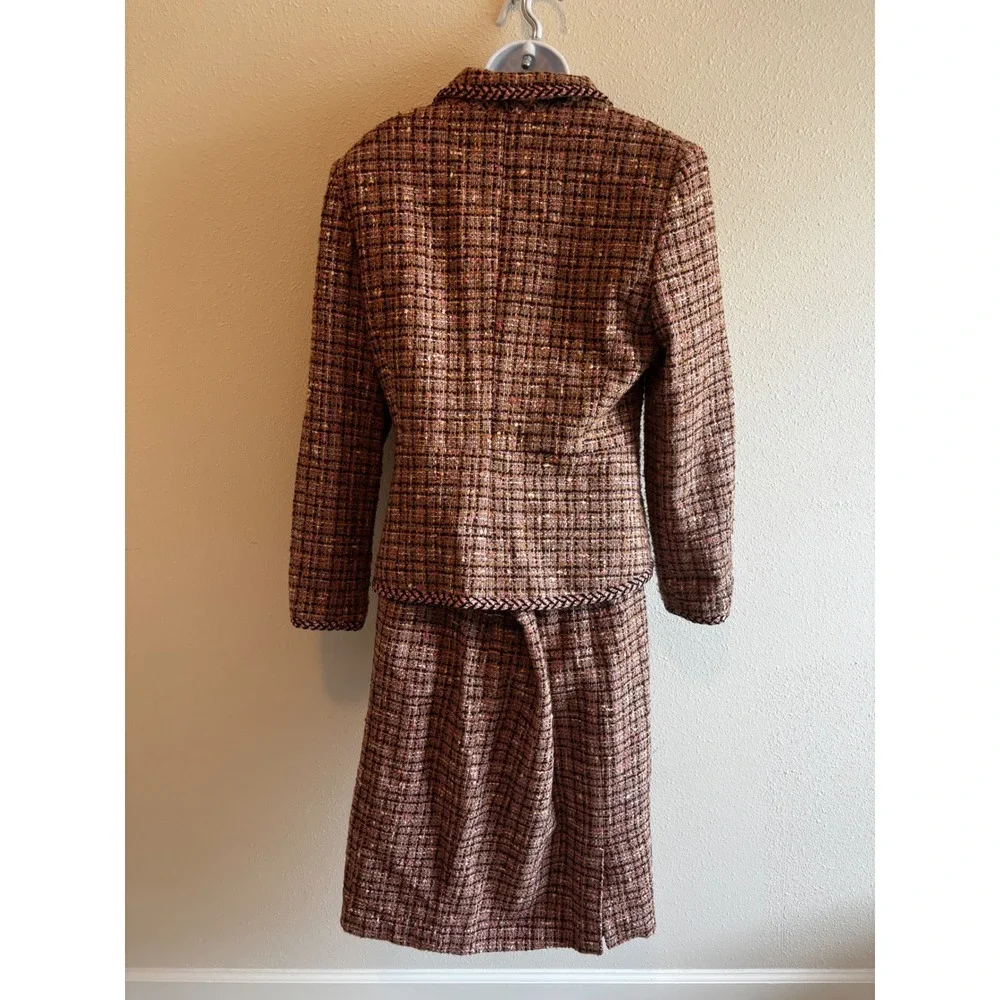 Bigio Collection Skirt Suit 10 Brown Pink Tweed Braided‎ Trim Professional Set